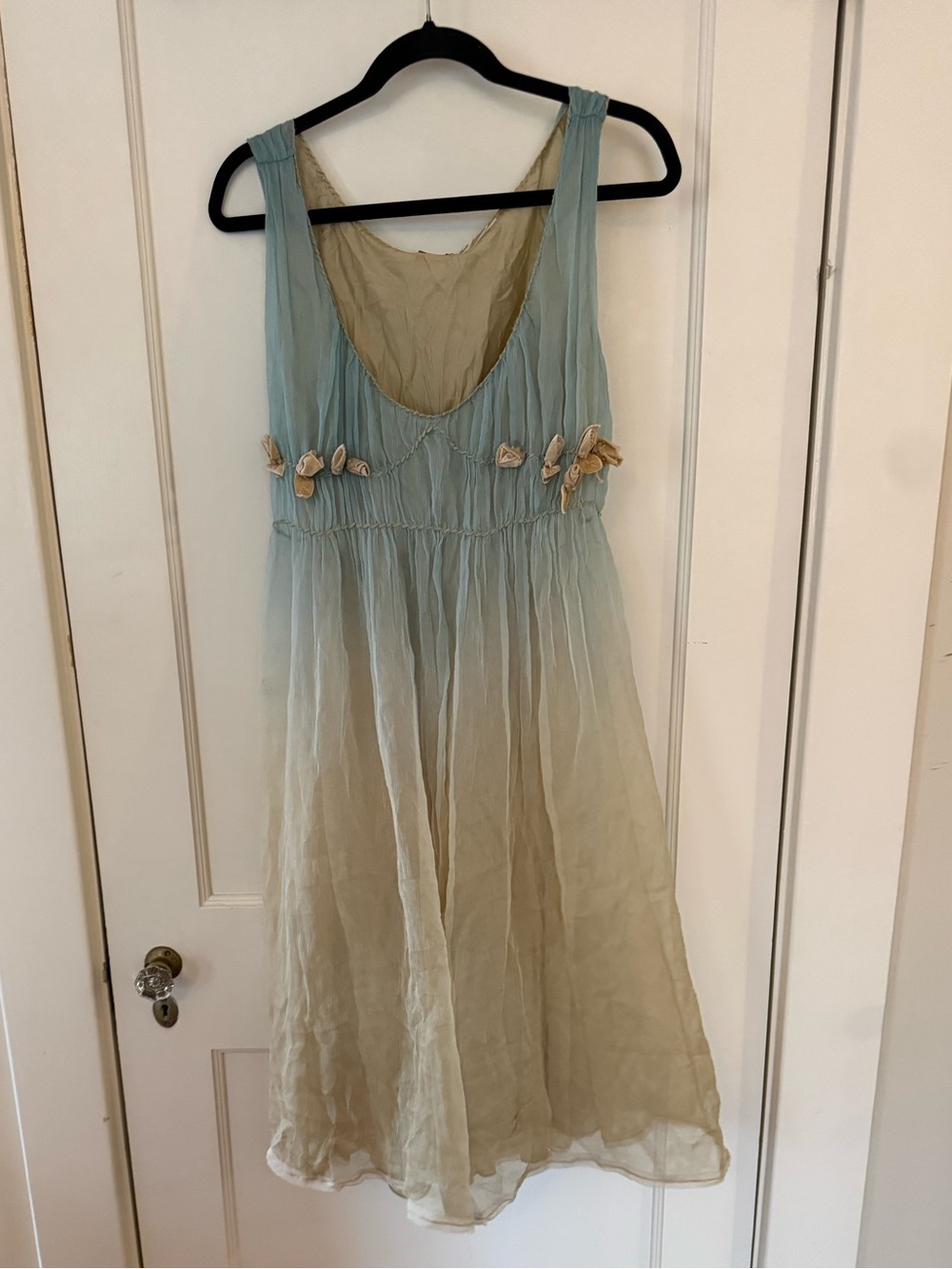 Max Studio special Light Blue to Cream Chiffon Floral-Appliqué Formal Dress